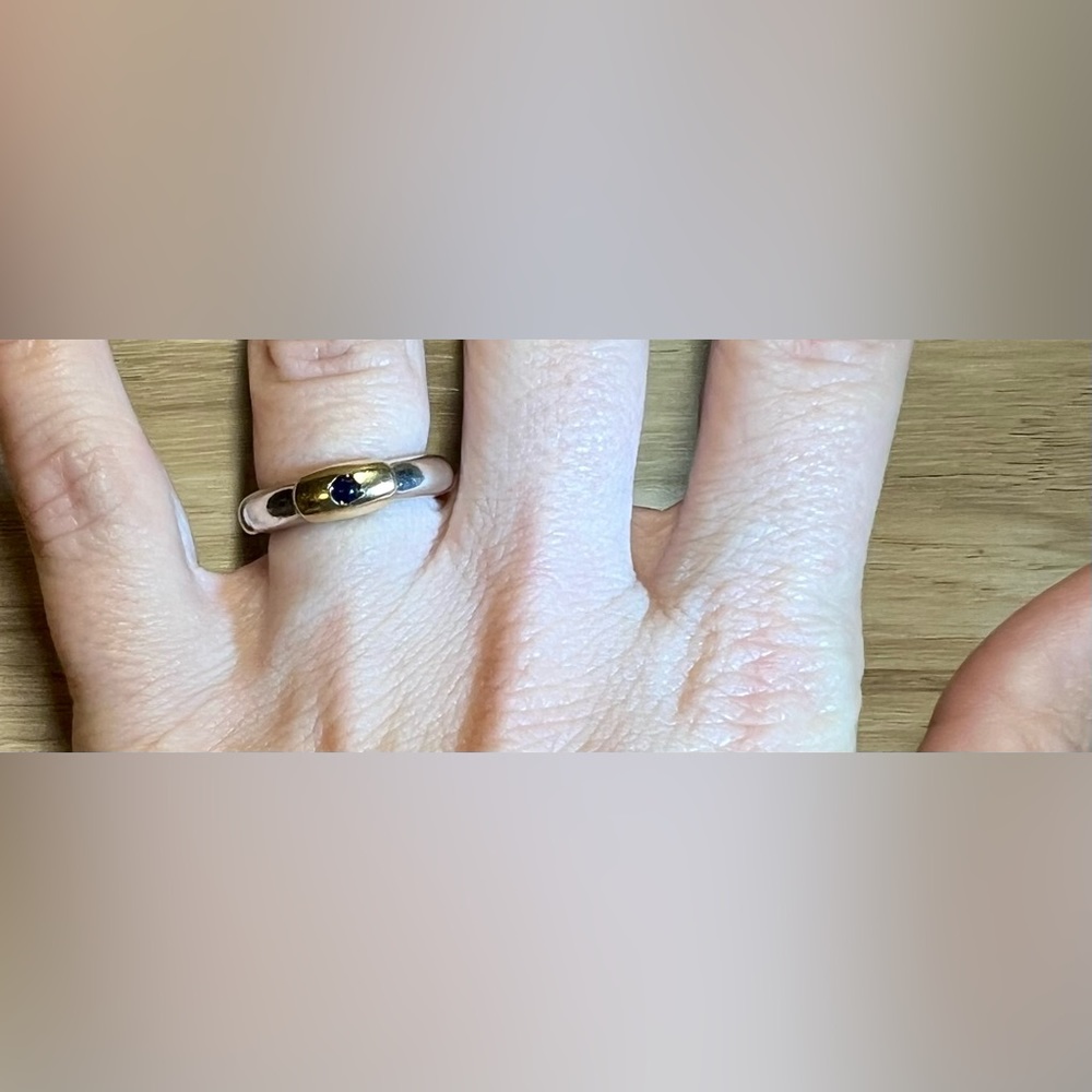 Lalaounis 1970 Greece 18K Yellow Gold/Sterling Silver Blue Sapphire Band Ring - Picture 7 of 9